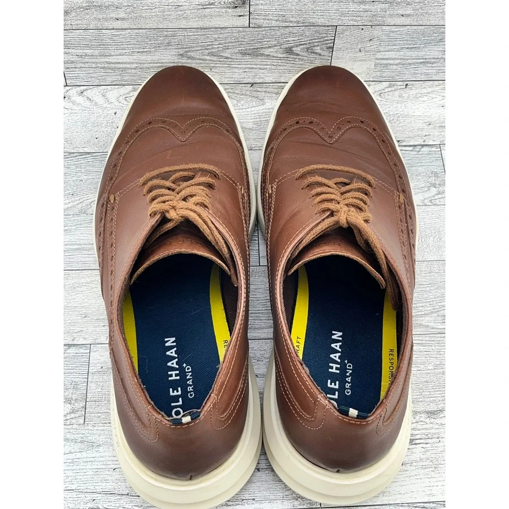 Cole Haan Mens 10.5M Wingtip Oxford Shoes‎ Brown Leather Grand Sole Lace Up